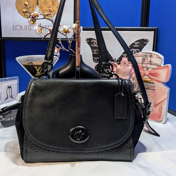 Coach 1941 Faye Black Leather And Suede Shoulder/CrossbodyBag with Black Hdw